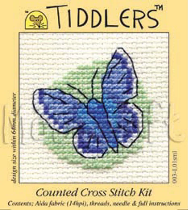 Tiddlers Mini Cross Stitch Kit - Blue Butterfly